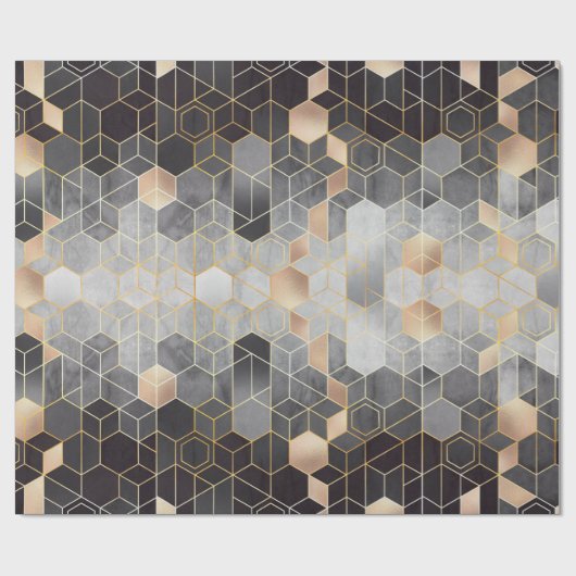 Geometrische Abstraktion von Hexagonen auf schwarz Geschenkpapier (Flach)