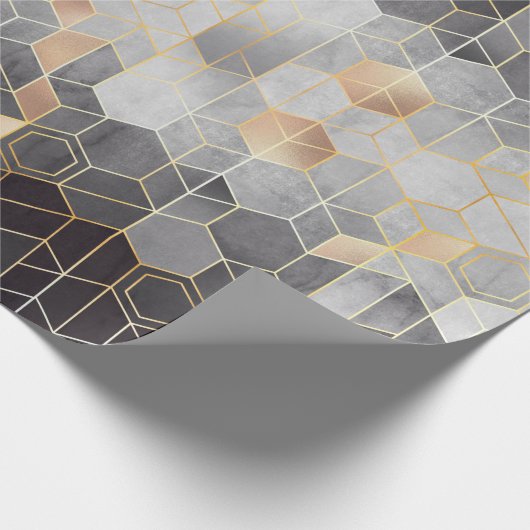 Geometrische Abstraktion von Hexagonen auf schwarz Geschenkpapier (Ecke)