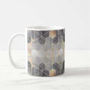 Geometrische Abstraktion von Hexagonen auf schwarz Kaffeetasse