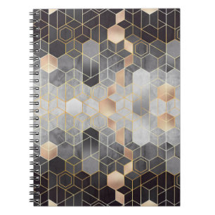 Geometrische Abstraktion von Hexagonen auf schwarz Notizblock