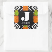 Geometrische Ananas | Monogramm Quadratischer Aufkleber (Tasche)