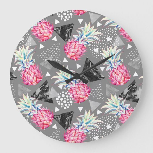 Geometrische Ananas-strukturiertes Muster Große Wanduhr (Vorderseite)