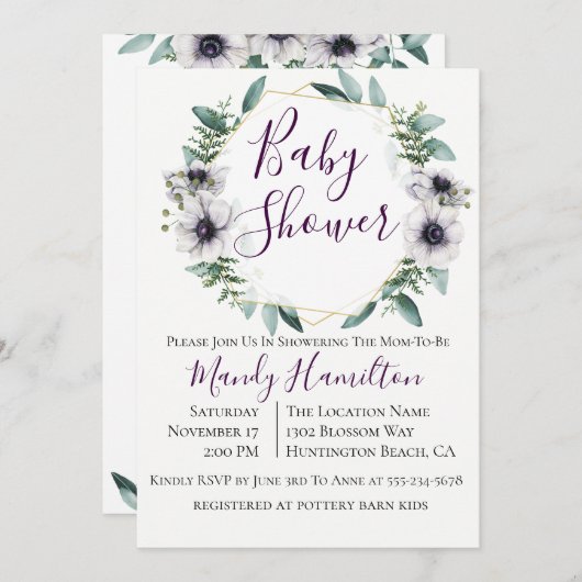 Geometrische Anemone Eucalyptus Baby-Dusche Einladung (Vorne/Hinten)