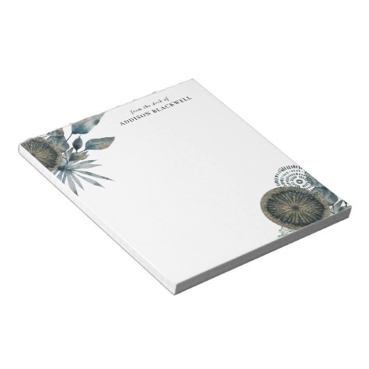 Geometrische Aquamarin-blaue-Gold-Blätter vom Schr Notizblock (angewinkelt)