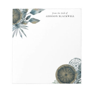 Geometrische Aquamarin-blaue-Gold-Blätter vom Schr Notizblock