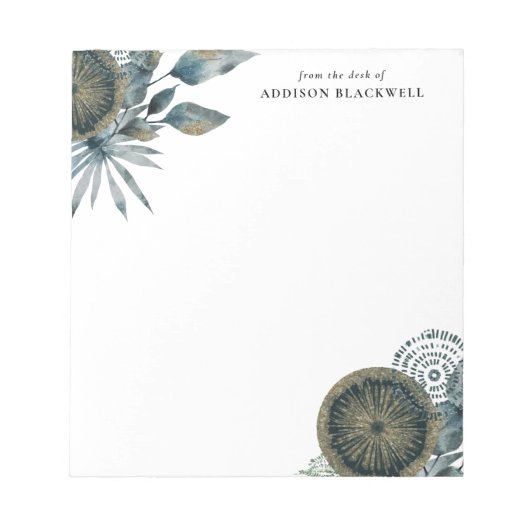 Geometrische Aquamarin-blaue-Gold-Blätter vom Schr Notizblock (Vorderseite)