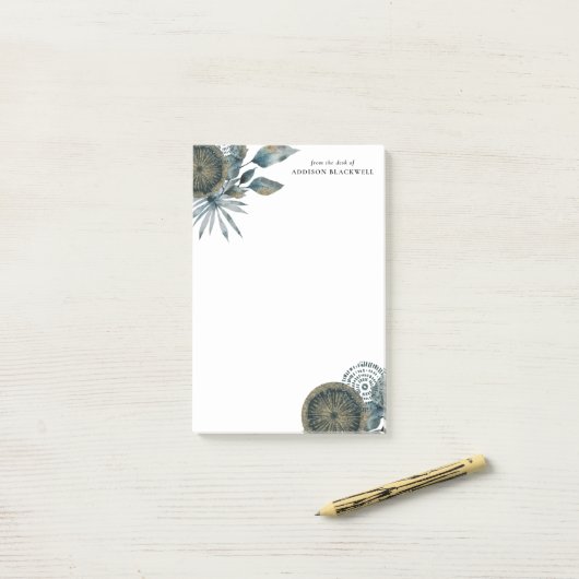 Geometrische Aquamarin-blaue-Gold-Blätter vom Schr Post-it Klebezettel (Auf Schreibtisch)