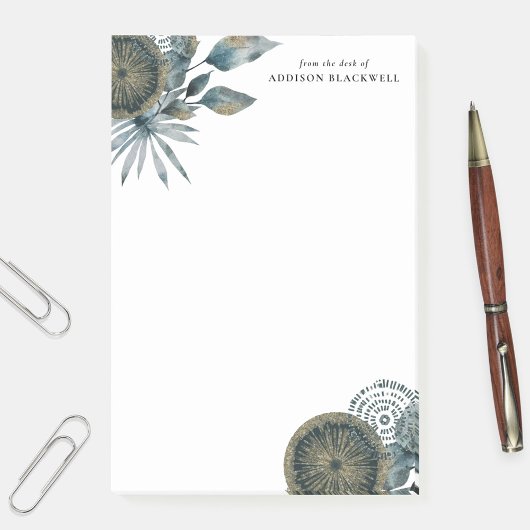 Geometrische Aquamarin-blaue-Gold-Blätter vom Schr Post-it Klebezettel