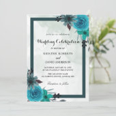 geometrische aquamarin- und Schwarz-Hochzeit Einladung (Stehend Vorderseite)