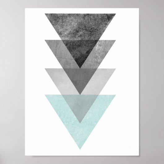 Geometrische aquamarine und graue Triangle-Druckau Poster (Vorne)