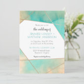 Geometrische Aquamarine und Pfirsichfarben Einladung (Stehend Vorderseite)