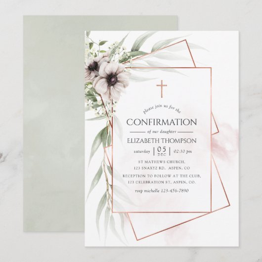 Geometrische Aquarellbestätigung Eukalyptus Einladung (Vorne/Hinten)