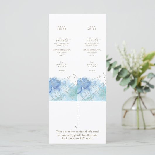 Geometrische Aquarellensehungs-Fotobooth-Platzkart (Stehend Vorderseite)