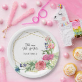 Geometrische Aquarellfarbe Modernes Rosa in Navy Pappteller (Party)