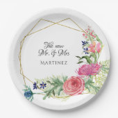 Geometrische Aquarellfarbe Modernes Rosa in Navy Pappteller (Vorderseite)