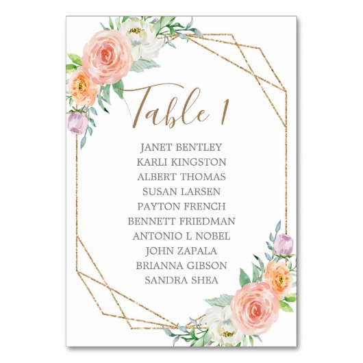 Geometrische Aquarellfarben-Blume für die Hochzeit Tischnummer (Vorderseite)