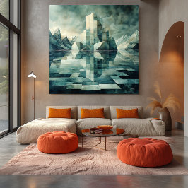 Geometrische arktische Landschaft mit Eisbergs Leinwanddruck