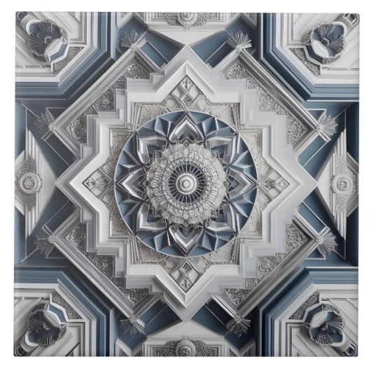 Geometrische Art Deco Alle Gray Dusty Blue Off whi Fliese (Vorderseite)