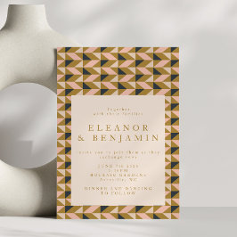Geometrische Art Deco Black Gold Blush Wedding Einladung