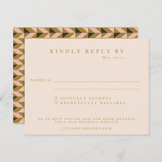 Geometrische Art Deco Black Gold Blush Wedding RSVP Karte (Vorne/Hinten)