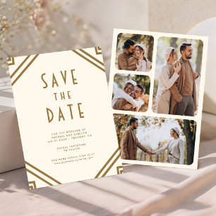 Geometrische Art Deco Creme Gold Foto Hochzeit Save The Date