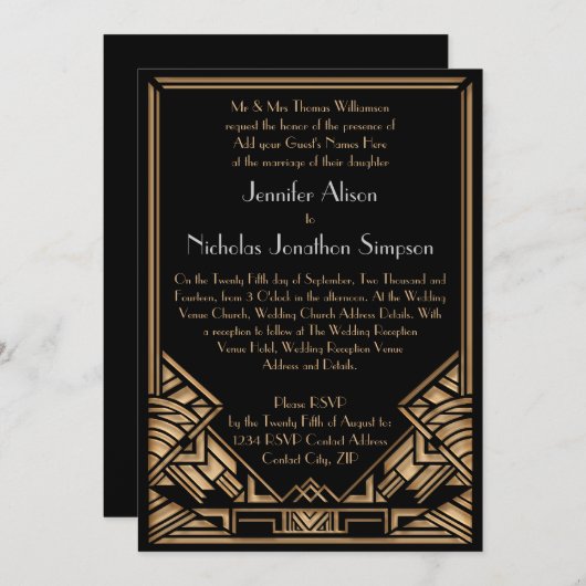 Geometrische Art Deco Gatsby Style Wedding Einladu Einladung (Vorne/Hinten)