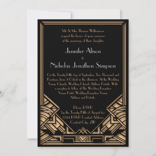 Geometrische Art Deco Gatsby Style Wedding Einladu Einladung (Vorderseite)