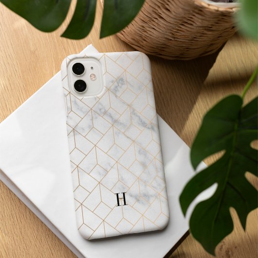 Geometrische Art Deco Gold & Marmor Monogram Case-Mate iPhone Hülle