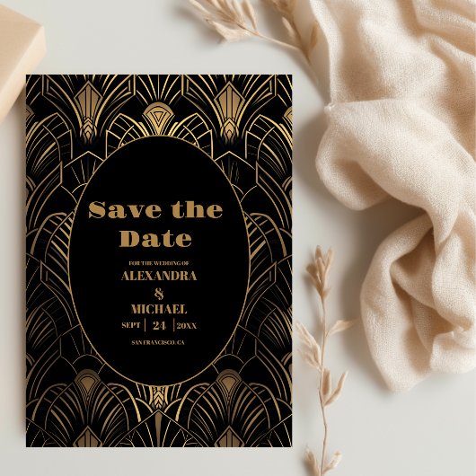 Geometrische Art-Deco-Hochzeit Save The Date