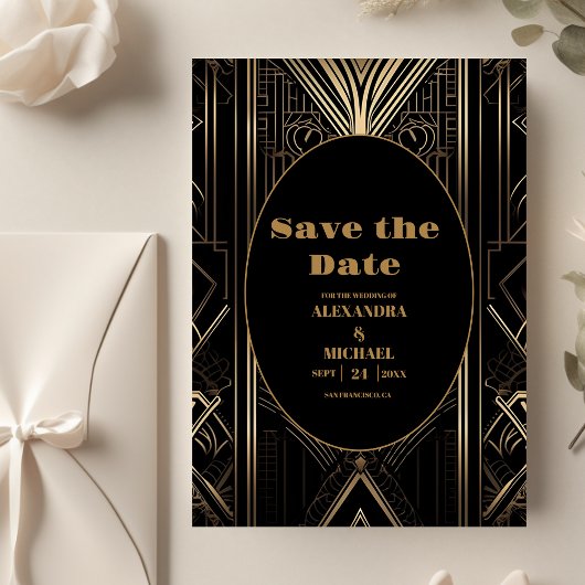 Geometrische Art-Deco-Hochzeit Save The Date