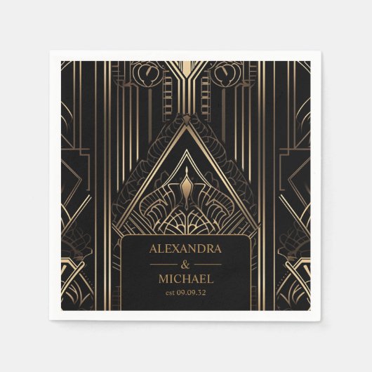 Geometrische Art-Deco-Hochzeit Serviette (Vorderseite)