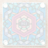 Geometrische Art Deco mit eigenen Initialen in Bla Glasuntersetzer (Rückseite)