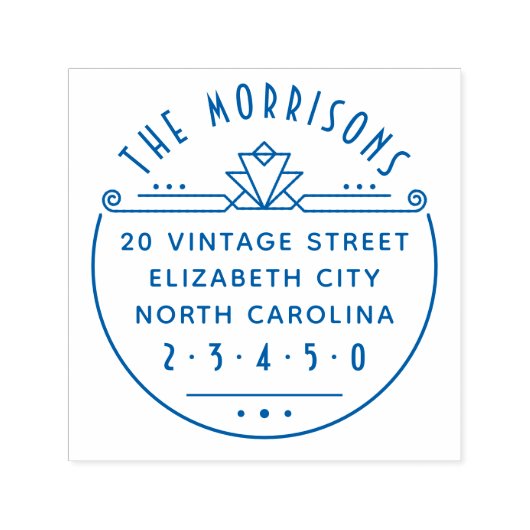 Geometrische Art Deco Name & Round-Rücksendeadress Permastempel (Design)