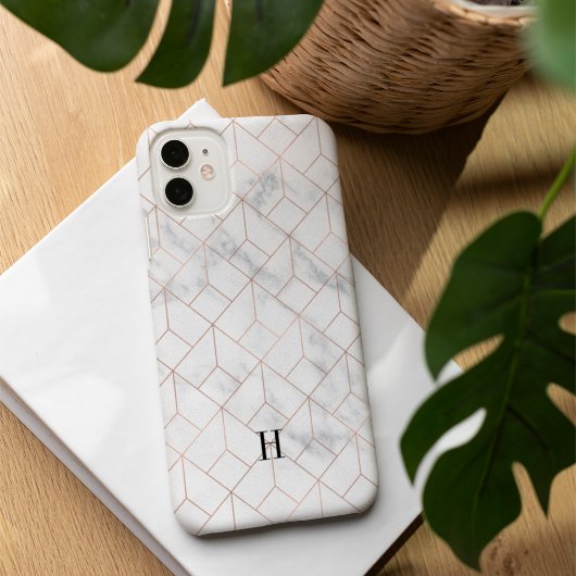 Geometrische Art Deco Rose Gold & Marmor Monogramm Case-Mate iPhone Hülle
