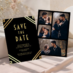Geometrische Art Deco Schwarz Gold Foto Hochzeit Save The Date