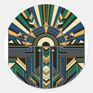 Geometrische Art Deco Sunburst Runder Aufkleber