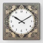 Geometrische Art Deco Uhr Schwarze Creme Gold Lini (Vorderseite)