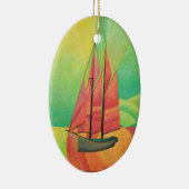 Geometrische Art des Abstrakten Segelbootes in Kub Keramik Ornament (Rechts)