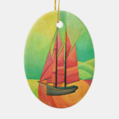 Geometrische Art des Abstrakten Segelbootes in Kub Keramik Ornament (Hinten)