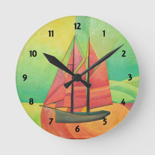 Geometrische Art des Abstrakten Segelbootes in Kub Runde Wanduhr