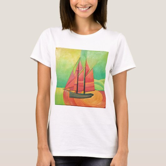 Geometrische Art des Abstrakten Segelbootes in Kub T-Shirt (Vorderseite)
