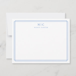 Geometrische Baby Blue Monogram Border Mitteilungskarte