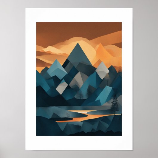 Geometrische Berglandschaft Kunst, Dichtung und Mu Poster (Vorne)