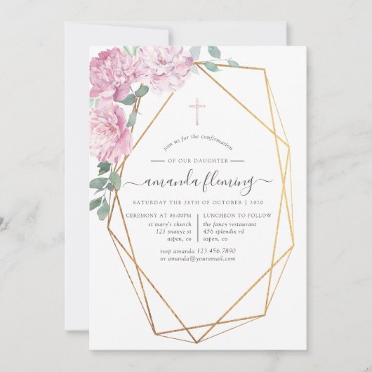 Geometrische Bestätigung der Blütenfarbe Rosa Einladung (Vorderseite)