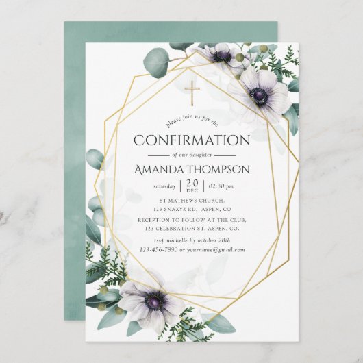 Geometrische Bestätigung der Eukalyptus Anemone Einladung (Vorne/Hinten)