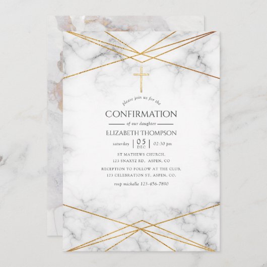 Geometrische Bestätigung von Gold-Marmor Einladung (Vorne/Hinten)