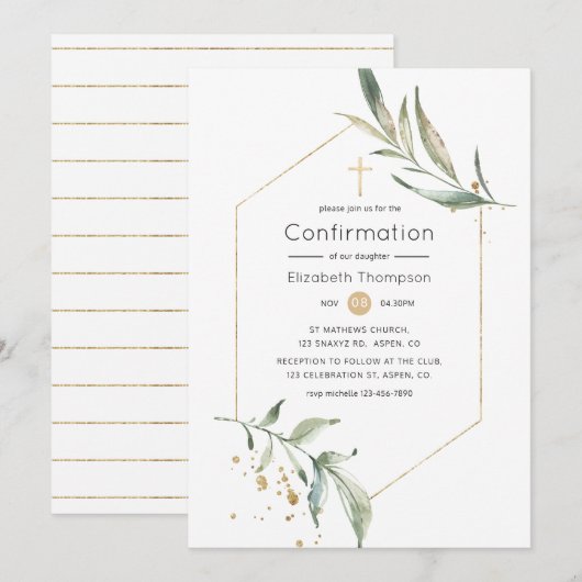 Geometrische Bestätigung von Grünflächen und Glitz Einladung (Vorne/Hinten)