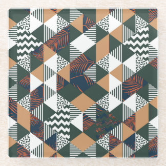 Geometrische Blätter aus Palmen, trendy Muster Glasuntersetzer