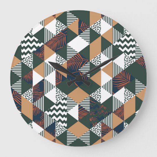 Geometrische Blätter aus Palmen, trendy Muster Große Wanduhr (Vorderseite)