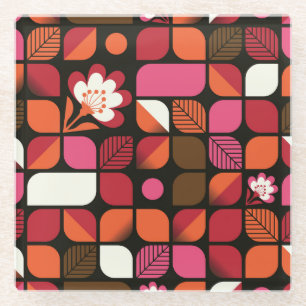 Geometrische Blätter Blume Nahtloses Muster Glasuntersetzer